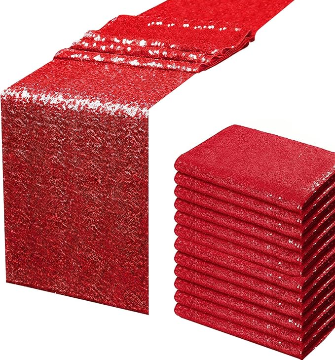 Red Sequin Table Runner 12 Pack 12''x72 Glitter Table Runner by WISPET