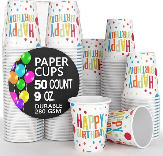 Party Solids 9 oz Disposable Paper Coffee Cups - 50 Count - BPA-Free, Durable, Leak-Free, Recyclable - Perfect for Hot & Cold Drinks, Parties, Home & Office by PartySolids