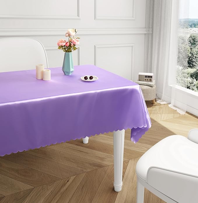 1 Pack Rectangle Satin Tablecloth 60 x 84 Inches Table Cover, Bright Overlay Table Cloth Silky Smooth Fabric Tablecloth Table Decor for Wedding Banquet Table Decoration, Light Purple