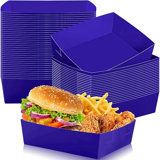 Uiifan 50 Pcs 5 lb Extra Large Paper Food Trays Disposable Food Boat Nacho Plate Serving Snack Trays Grease Resistant Self-assembly for Back to School Party Birthday Wedding Supply (Royal Blue) by Uiifan
