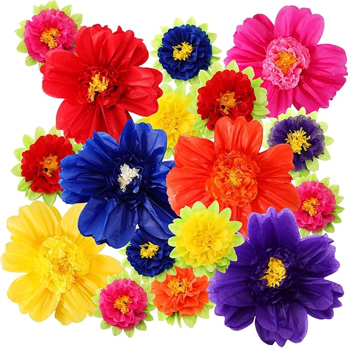 TaoBary Giant Tissue Paper Flowers, 20",10", Dark Colors, 12 Pcs | Complete 2 Size Set, Pre-folded for Easy Shaping, Mexican Paper Pom Poms, Lightweight for Fiesta and Birthday Wall Decor by TaoBary