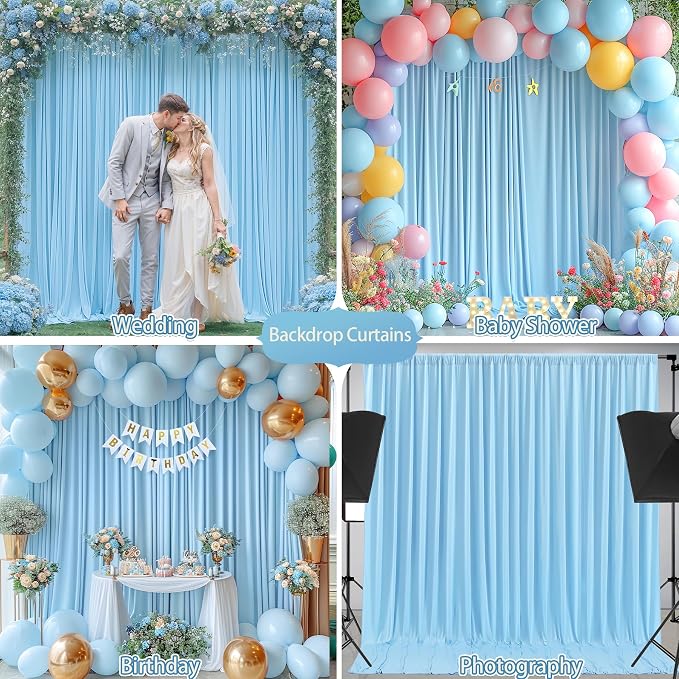 Baby Blue Backdrop Curtains 8 x 10 ft for Photo Background Wrinkle-Free | Soft Polyester Fabric,Natural Drape,Top Rod Pocket,Washable & Reusable,For Wedding Birthday Party Decor,4ft x 10ft 2 Panels - Image 9