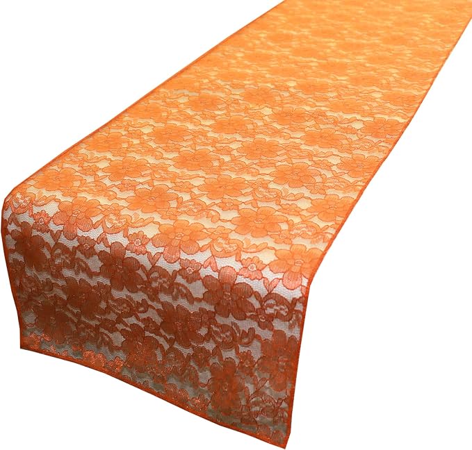 Zen Creative Designs 10 Pack Floral Lace Table Runner Sheer Lace Event Party Wedding Table Decor (12" by 60", Orange) by ZenCreativeDesigns