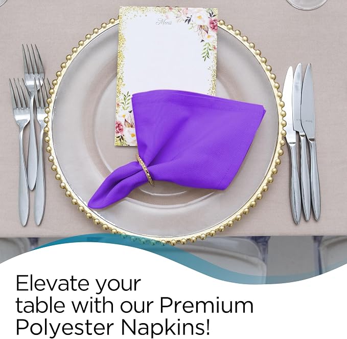 Leading Linens 10 pcs Purple 20"x20" Polyester Cloth Napkins | Premium, soft, & durable square linen napkins, perfect for weddings, dining, restaurants, & parties. Washable. - Image 5