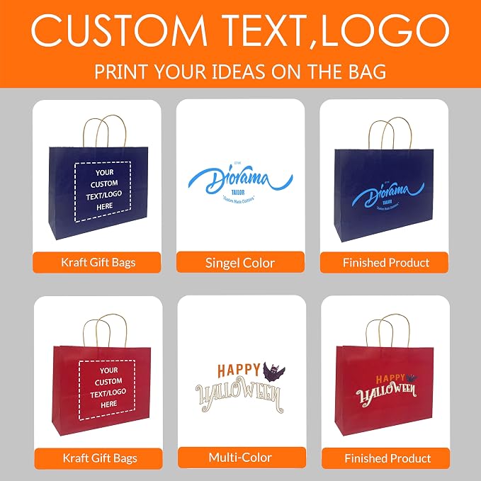 Custom Printed Kraft Paper Bags - 50Pack - 12.6" x 4.3" x 9.8"- Brown Gift Bags with Handles - Perfect for Small Business, Retail, Party Favors, Wedding - Premium Quality, Logo Customizable - Image 3