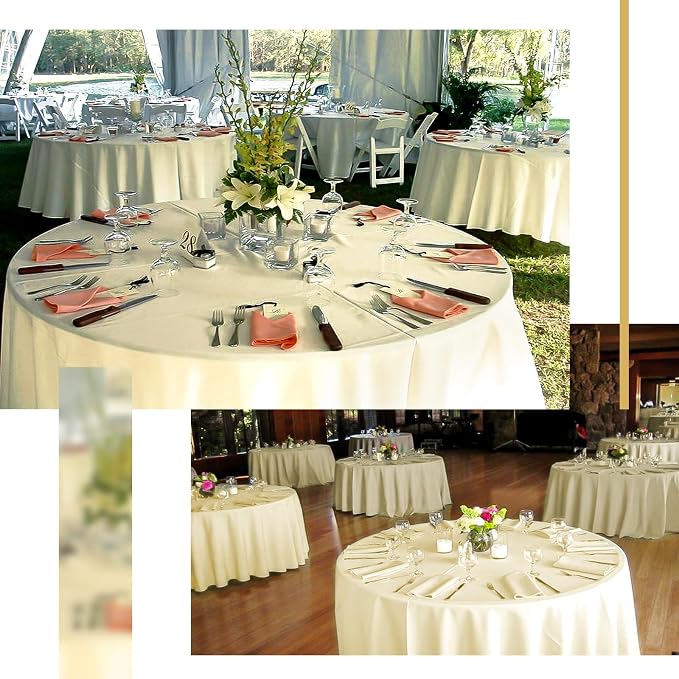 fani 8 Packs Beige Round Tablecloth - 108 Inch, Polyester | Table Cloth for Round Tables, Washable Fabric, TableCovers for Wedding, Party, Banquet, Dining Tables, Camping - Image 7