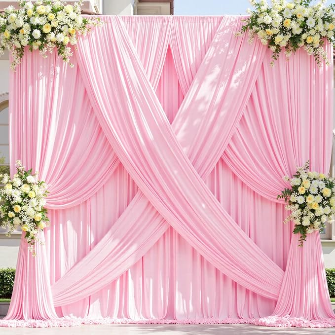 40ft x 10ft Wrinkle Free Pink Backdrop Curtain for Parties, 8 Panels 5×10ft Silky Polyester Light Pink Photo Backdrop Drapes Back Drop Cloth for Girl Party Birthday Gender Reveal Wedding Photography - Image 8