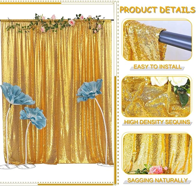 Gold Sequin Backdrop Curtains Glitter Drapes 2FTx8FT 2 Panels - Image 4