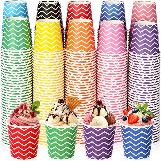 Zeyune 500 Pack 5 oz Ice Cream Cups Disposable Bulk Ice Cream Sundae Bowls Paper Dessert Snack Frozen Yogurt Cups for Hot or Cold Food Wedding Baby Shower Birthday Bar Party Supplies, 10 Colors by Zeyune