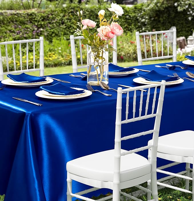 1 Pack Rectangle Satin Tablecloth 60 x 84 Inches Table Cover, Bright Overlay Table Cloth Silky Smooth Fabric Tablecloth Table Decor for Wedding Banquet Table Decoration, Royal Blue