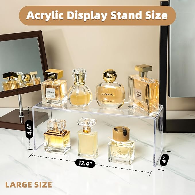 Aminigram 12 Pack Large Acrylic Risers Display Stands,Perfume Organizer Stand, Clear Acrylic Shelf for Show Decor Display, Toys, Cupcake and More(12.4 x 4 x 4.6 inches) - Image 2