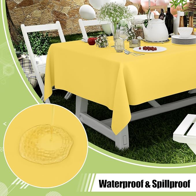 Smiry Disposable Table Cloth - 10 Pack, 54 x 108 Inch Waterproof Rectangle Tablecloths for Parties, Decorative Plastic Table Cover, Leakproof & Sturdy, Yellow - Image 3