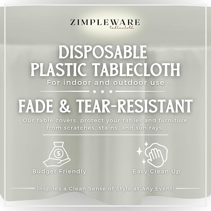 ZIMPLEWARE Light Grey Standard Disposable Plastic Party Tablecloth [Case of 72] 84 x 84” Round Table Cover for Indoor & Outdoor Use - Image 2