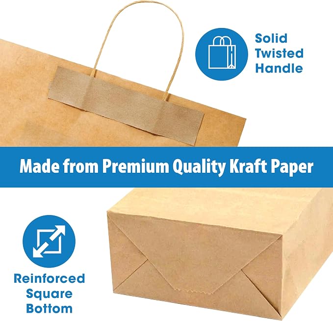 Excellent 10x5x13 Brown Kraft Paper Shopping Bags, Merchandise, Retail Bags, Party Favor Gift Bags, Large Paper Sacks with Handles available in Packs of 25/50/100/250CT (25) - Image 3