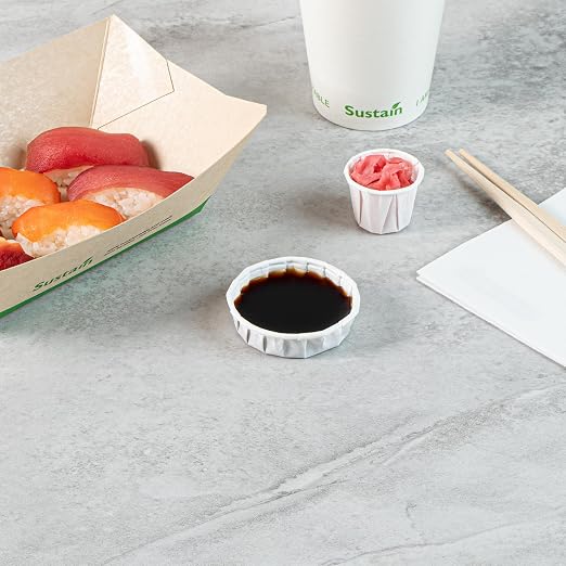 Restaurantware-Sustain 1 Ounce Portion Cups, 2000 Disposable Condiment Cups - Compostable, Versatile, White Paper Sample Food Cups, Stylish, For Serving Dips, Jams, Sauces, Nuts, And More - Image 6