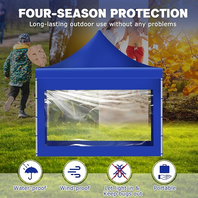 3 Pcs Clear Canopy Sidewalls with Black Storage Bag Window Sidewall for 10 x 10 Inch Tent Waterproof Shade Wall, Sunwalls Only, Canopy Tent Not Included, No Zipper(Blue)