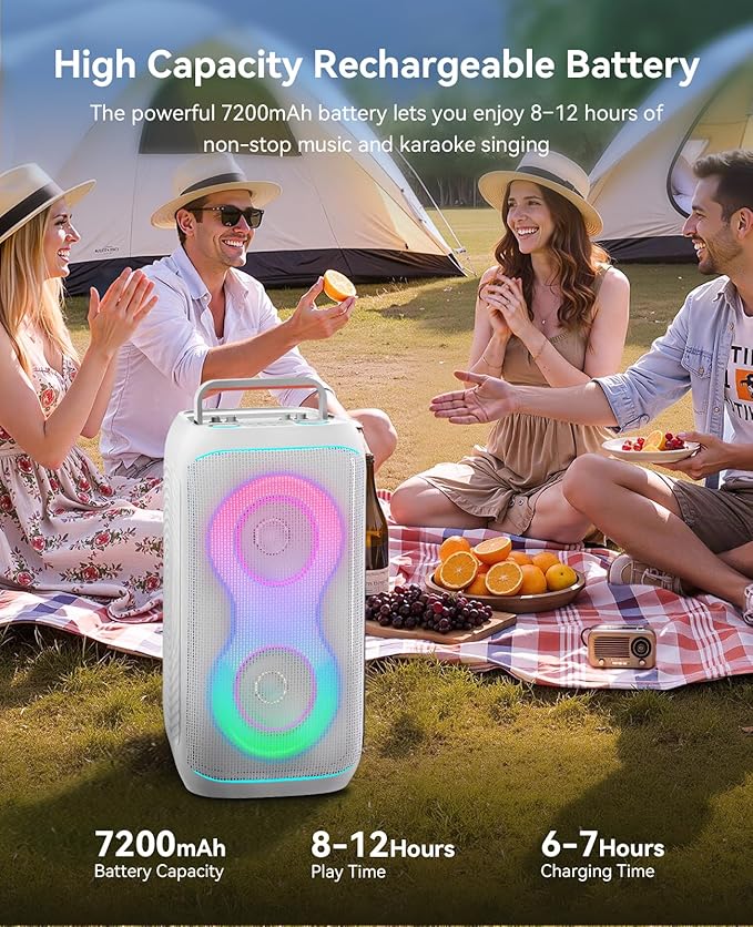 GKD61 Karaoke Machine for Adults with 2 Wireless UHF Microphones, 400W Peak Power Karaoke System with Dual 6.5'' Subwoofers, Portable Party Bluetooth Speaker with RC, Bass & Treble Control for Outdoor