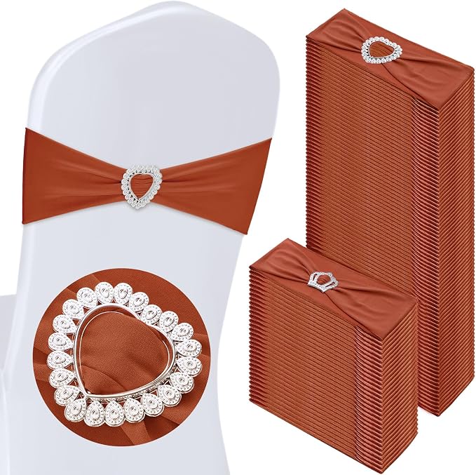 VitalCozy 100 Pcs Spandex Chair Sashes with Heart Buckle Slider,Terracotta by VitalCozy