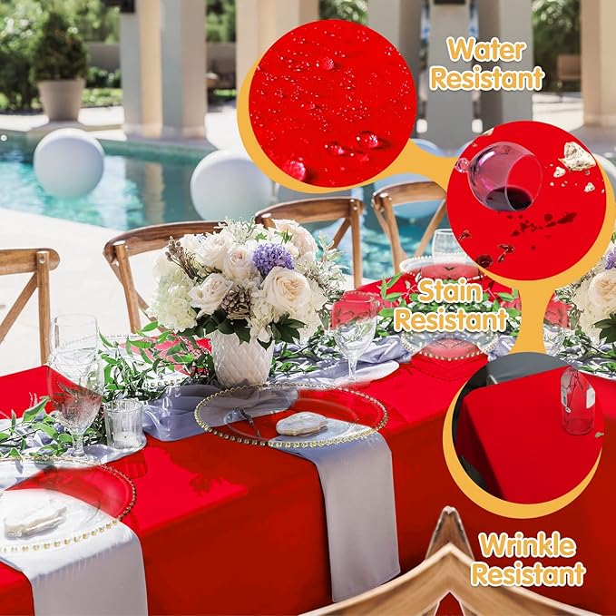 BRILLMAX 6 Pack Red Tablecloths 90x132 Inch for 6ft Rectangle Tables | 150 GSM Polyester Fabric, Floor Length Drop, Water, Stain & Wrinkle Resistant Cloth Cover for Wedding Reception Banquet Party - Image 3
