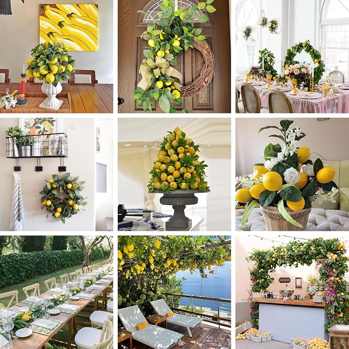Dallisten 3 Strands Lemon Artificial Vines, 71" Lemon Silk Vine Garland with Green Leaves, Fake Hanging Plants Greenery Decor for Home, Bedroom, Wall, Party, Wedding Decoration - Image 7
