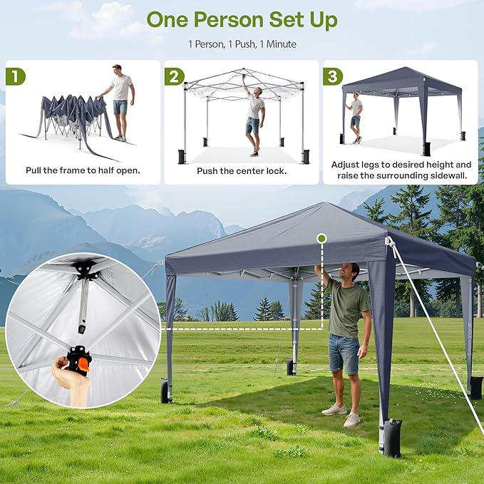 10x10 Pop Up Canopy with Sidewalls, Instant Portable Canopy Tent with Carry Bag for Commercial Events, Camping, Parties - Dark Grey