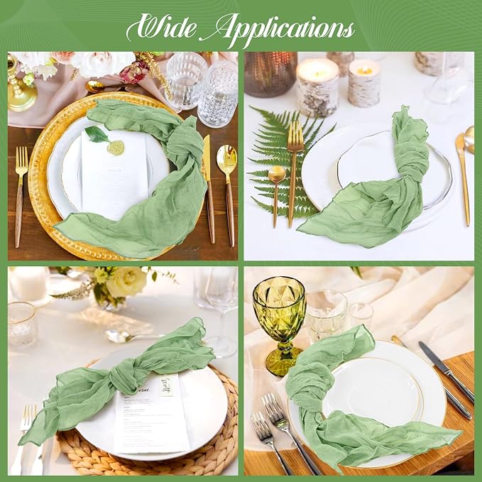 Pesonlook 42 Pcs Sage Green Cheesecloth Napkins for Wedding,20 x 20 Inch | Rustic Boho Wrinkled Napkins Bulk ,Washable Cloth Dinner Napkins for Dinner,Family Everyday Use/Parties - Image 8