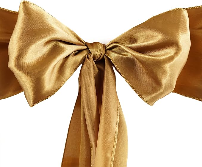 Balsa Circle 25 Antique Gold Satin Elegant Chair Cover Bows Sashes Wedding Banquet Decorations Party Supplies Engagement Events Reception by BalsaCircle