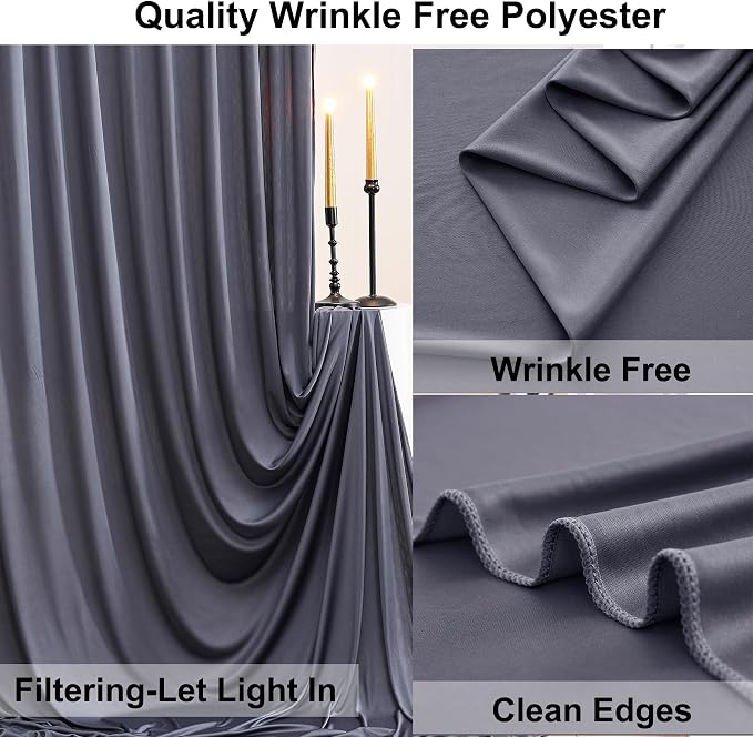 30ft×10ft Wrinkle Free Grey Backdrop Curtains for Parties, 6 Panels 5×10ft Soft Silky Polyester Charcoal Photo Backdrop Drapes for Birthday Baptims Baby Shower Wedding Photography Backgrounds - Image 4