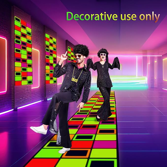 Haull 138 x 59 Inch Glow in The Dark Party Supplies Neon Party Decorations Light up Dance Floor Blacklight Rug UV Reactive Fluorescent for Carnival Birthday Wedding Favors(Blocks)