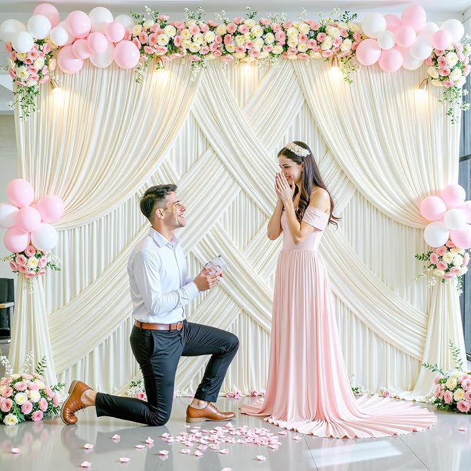 10ft x 10ft Ivory Backdrop Curtain for Wedding Ivory Wrinkle Free Backdrop Drapes Panels for Parties Baby Shower Bridal Shower Birthday Photo Photography Polyester Fabric Background Decoration - Image 2
