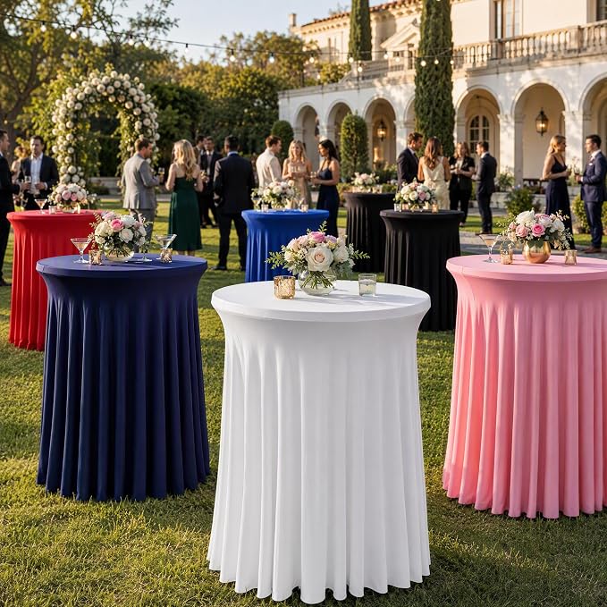 Fivenl 6 Pack Round Cocktail Tablecloth 32"x 43" Spandex Cocktail Table Skirt, Washable Stretch Fitted Table Covers for High Top Bar,Wedding,Party,Events (Navy Blue) - Image 5