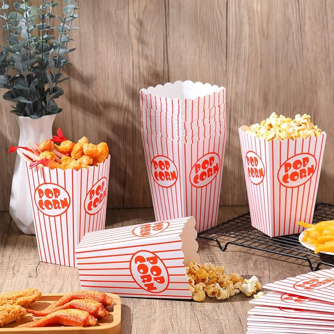 200 Pack Movie Night Popcorn Boxes Paper Popcorn Bucket Red and White Striped Container Vintage Retro Bags for Party 6.3 Inch Tall Holders for Carnival Circus Party - Image 7