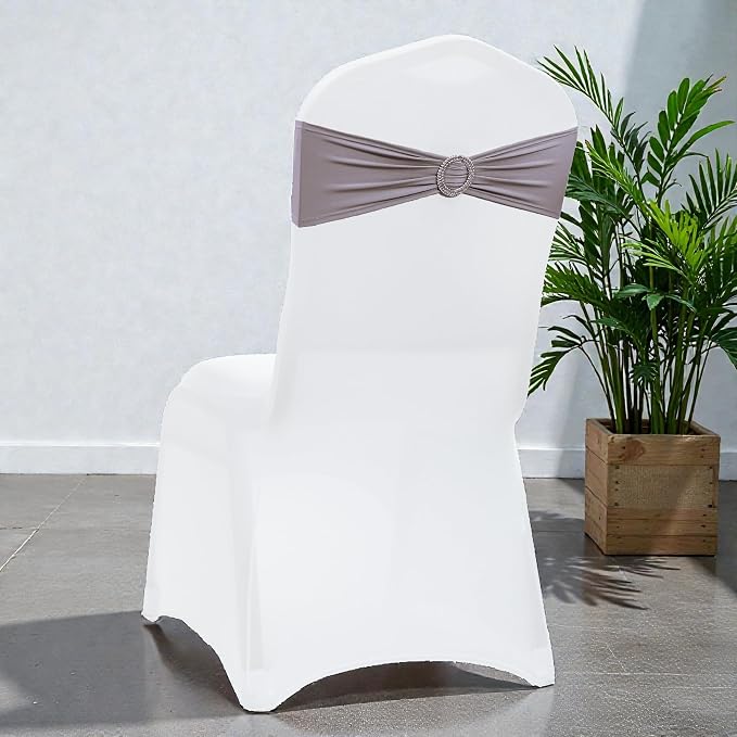 VDS - Silver Grey | Spandex Chair Sashes Bows | 50 PCS | Stretch Elastic Banquet Universal Folding Chair Band Tie with Silver Buckle Slider for Wedding Party Conference Celebration Event Decoration - Image 5