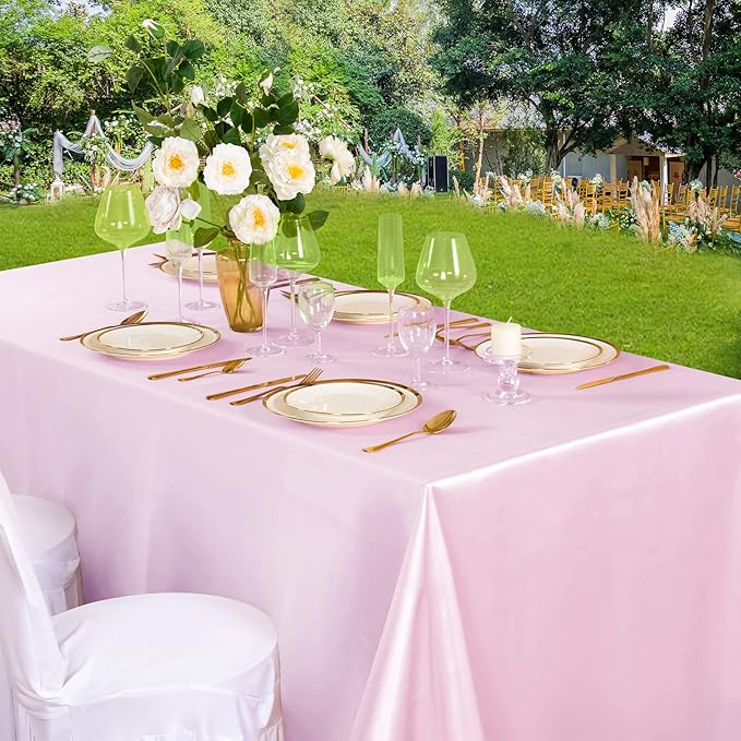 Horbaunal 4 Pack Light Pink Satin Tablecloth 60 x 102 Inches Rectangle Satin Table Cover Bright Silk Table Cloth Smooth Table Decoration for Wedding Party Banquet