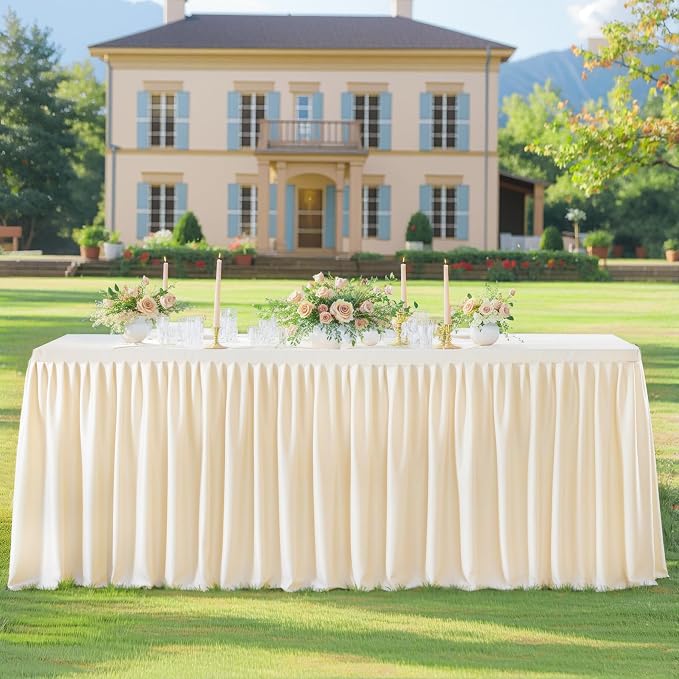 Wish Care 6 Pack Light Champagne Rectangle Table Clothes for 8 Foot Tables, Polyester Fitted Tablecloths 8ft Stretch Table Cover for Wedding, Birthday, Parties, Trade Show, Craft Show - Image 5