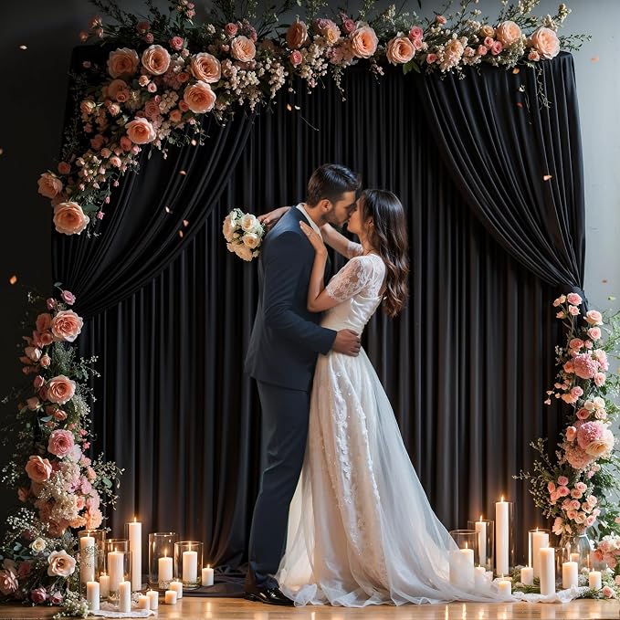 Black Backdrop Curtains 8 x 10 ft for Photo Background Wrinkle Free Drapes | Soft Polyester Fabric,Natural Drape,Top Rod Pocket,Washable & Reusable,For Wedding Birthday Party Decor,4ft x 10ft 2 Panels - Image 3