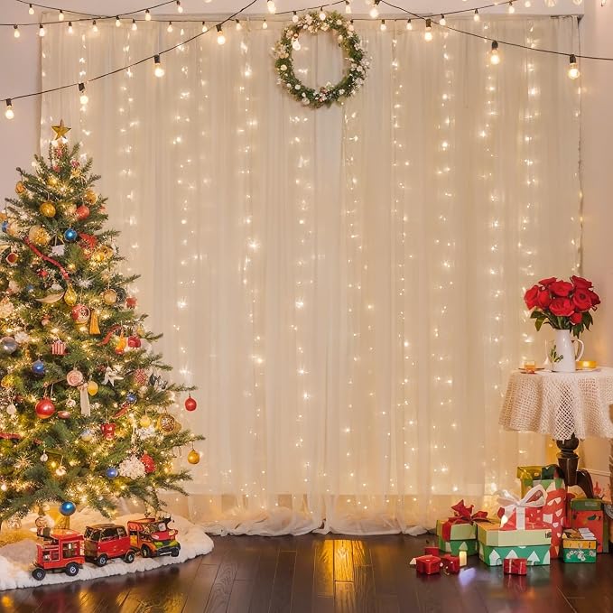 10ft x 8ft Champagne Backdrop Curtain with Lights String for Parties, Sheer Tulle Wedding Photo Backdrops Drapes for Baby Shower Birthday Party Decorations Background for Photography - Image 6