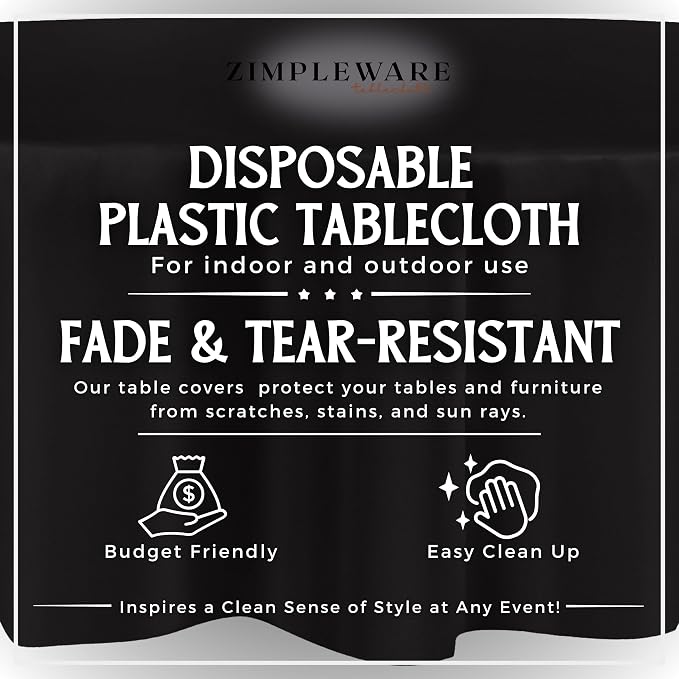 ZIMPLEWARE Black Standard Disposable Plastic Party Tablecloth [Case of 72] 84 x 84” Round Table Cover for Indoor & Outdoor Use - Image 2