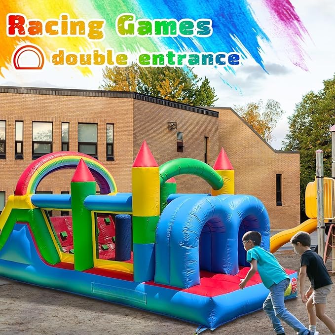 25FT Commercial Grade Bounce House for Adult, (Heavy Duty PVC)(950W UL Blower) Inflatable Obstacle Course, with Water Slide, Splash Water Pool Ball Pit, Large Backyard Lawn Party Game