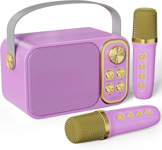 Mini Karaoke Machine for Kids Adults, Portable Bluetooth Speaker with 2 Wireless Microphones, Kids Karaoke Machine for Girls Boys, Toys Birthday Gifts for 3-12+ Years Old Toddler (Purple)
