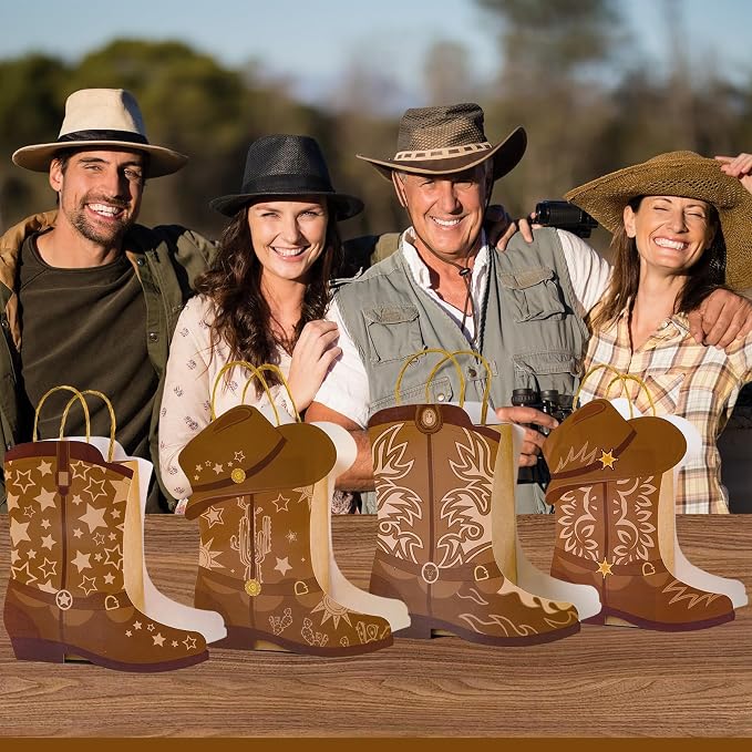 12Pcs Cowboy Boots Paper Bags Western Theme Party Decorations Favors Wild West Kraft Gift Bag with Handles Rodeo Cowgirl Boot Hat Goodie Bag for Cowboy Birthday Bachelorette Baby Shower Party Supplies - Image 6