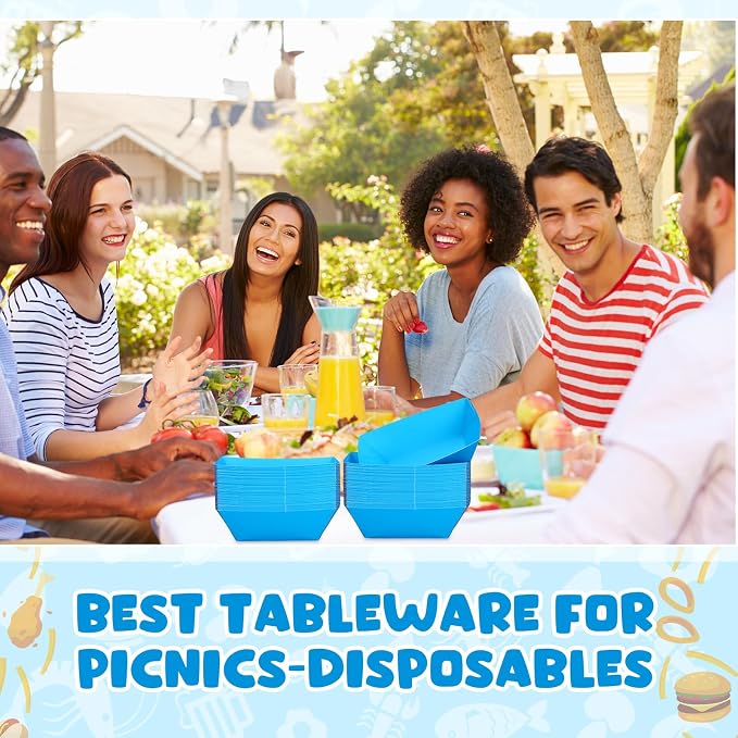 Uiifan 200 Pcs Paper Food Boats Disposable Paper Food Tray Grease Resistant Disposable Serving Tray Cardboard Hot Dog Holder for Burgers Fries Sandwiches Picnic Party (Blue) - Image 6