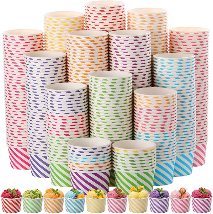 500 Pcs Paper Ice Cream Cups, 8 oz Disposable Dessert Sundae Bowls Frozen Yogurt Twill Snack Soup Hot Cold Food Paper Cups for New Year, Birthday, Wedding, Baby Shower, Party Supplies, Multicolor by Zeyune