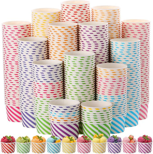 Zeyune 500 Pcs Paper Ice Cream Cups, 4 Oz Disposable Dessert Sundae Bowls Frozen Yogurt Twill Snack Soup Hot Cold Food Paper Cups for New Year, Birthday, Wedding, Baby Shower, Party Supplies by Zeyune
