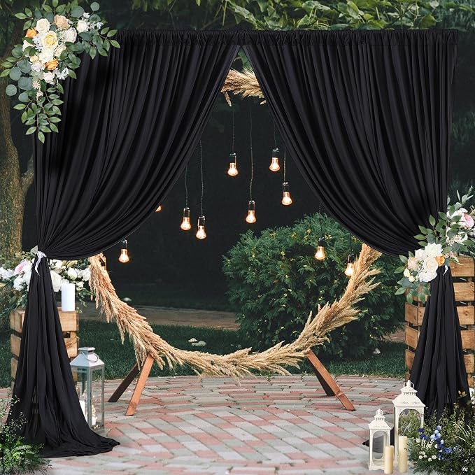 Black Backdrop Curtains 8 x 10 ft for Photo Background Wrinkle Free Drapes | Soft Polyester Fabric,Natural Drape,Top Rod Pocket,Washable & Reusable,For Wedding Birthday Party Decor,4ft x 10ft 2 Panels - Image 2