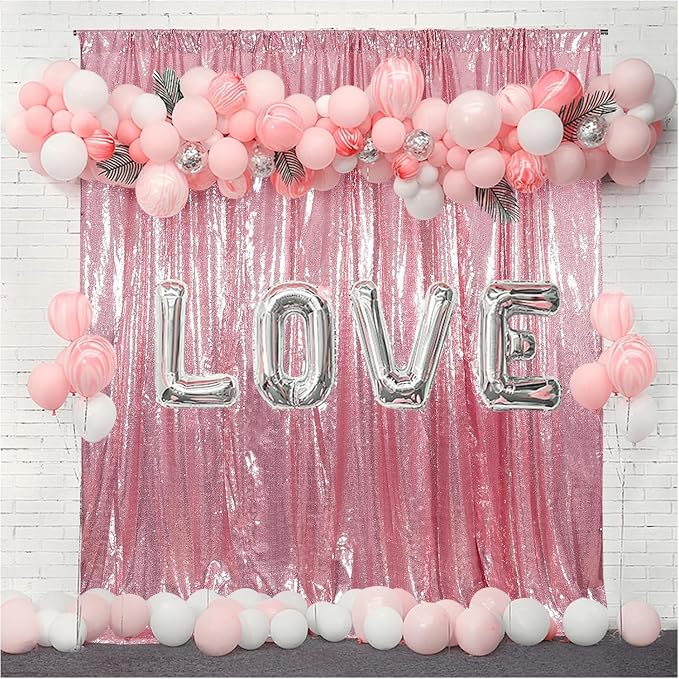 Juya Delight Pink Sequin Backdrop Curtains,Non See Through Photo Background Backdrop,Glitter Shimmer Wall Backdop for Party,8FTx8ft,Fuchsia Pink - Image 2