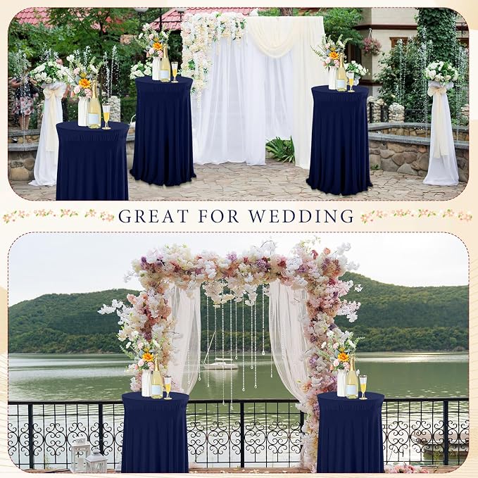 Tegeme 1 Pack Spandex Cocktail Table Cover Fitted with Skirt, Navy | 32x43 Inch High Top Tables, Stretch Tablecloth for Weddings Parties Banquets, Fitted Covers Wrinkle Resistant Elegant Design - Image 5