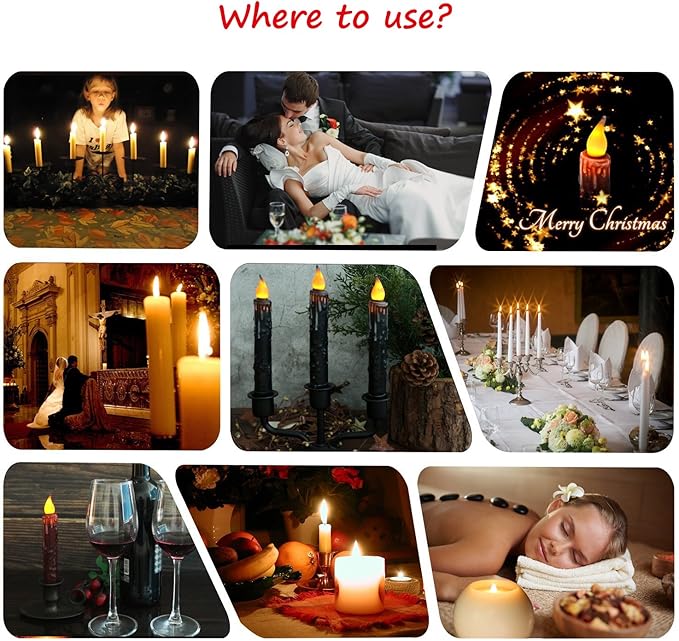 CVHOMEDECO. Real Wax Hand Dipped Battery Operated LED Timer Taper Candles Country Primitive Flameless Lights Décor, 4-3/4 Inch, Matt Black, 3 PCS in a Package