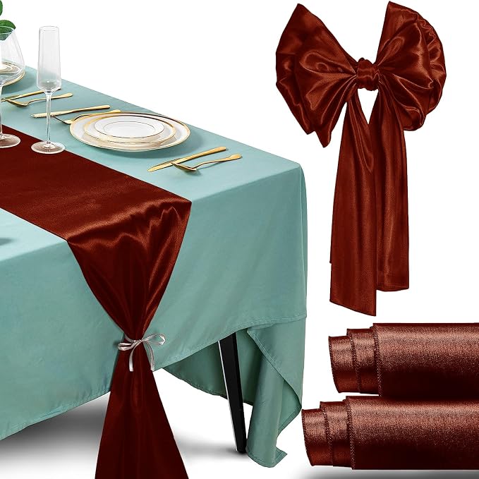 SI Pack of 5 Wedding 12 x 108 inch Satin Table Runner for Wedding, Decorations for Graduations, Engagements, Birthday Parties, Banquets, Runners fit Rectangle, Round Table - Rust by Unknown