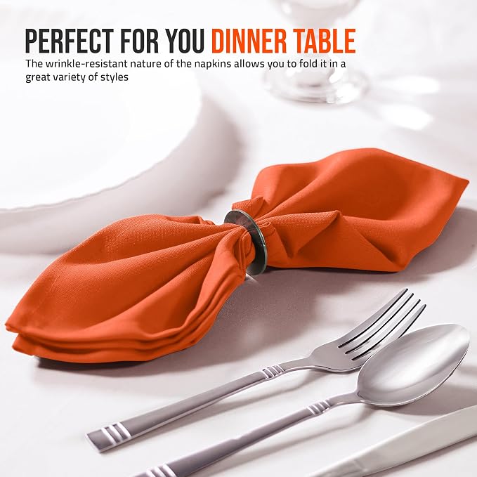 Utopia Home [12 Pack, Orange] Cloth Napkins 20x20 Inches, 100% Polyester | Hemmed Edges, Washable and Reusable Ideal for Parties, Weddings and Dinners - Image 6